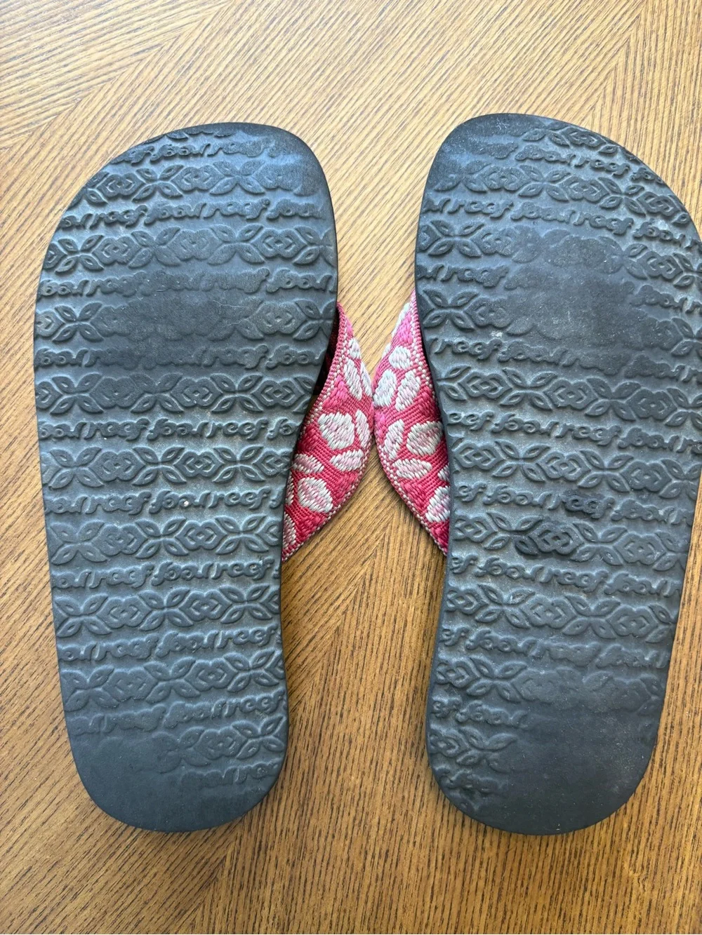 Reef Pink Embroidered Strap Black Footbed Flip Flops